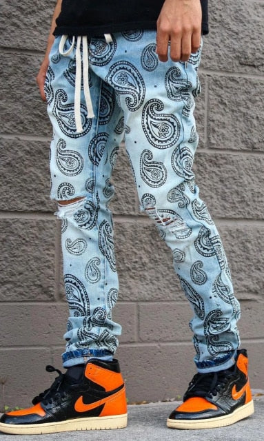 Paint Ripped Biker Jeans