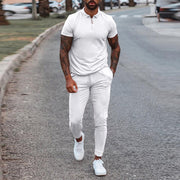 Fashion Solid Mens Clothes 2021 Summer 2 Piece Set Men Turn-down Collar Zipper Tops And Drawstring Pants Outfit Casual Suits 3XL