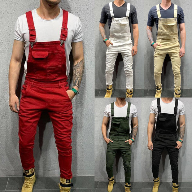 Mens Jeans Overalls Denim Dungaree Bib Overalls Male Jumpsuits Cargo Work Pants Trousers Plus Size Mens Casual Moto Biker Pants