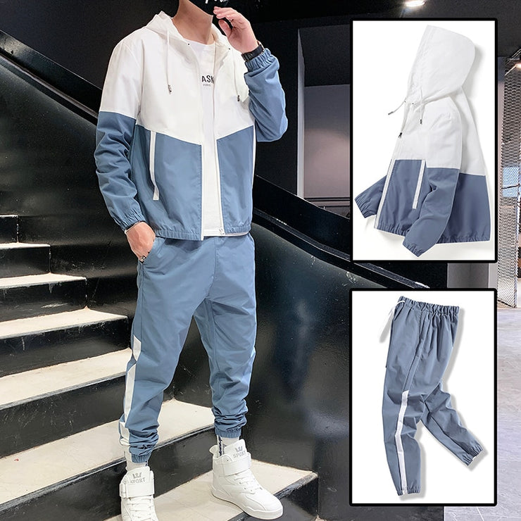 Patchwork Hip Hop Casual Men's Sets 2021 Korean Style 2 Piece Sets Clothes Men Streetwear Fitness Male Tracksuit