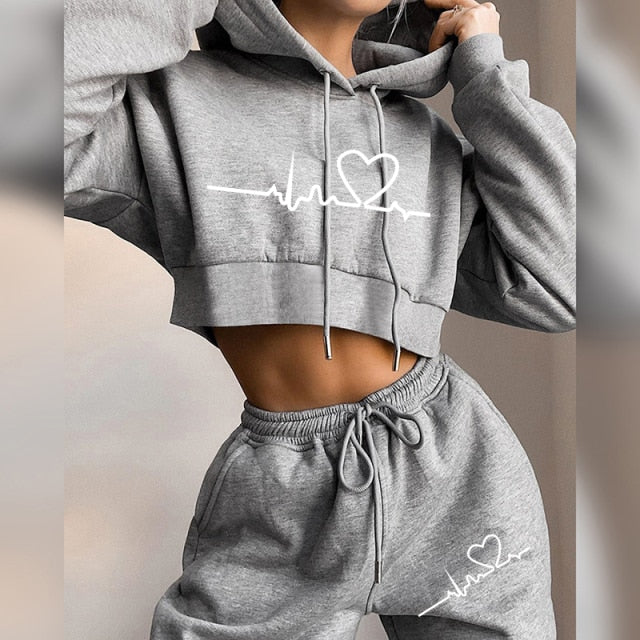 Winter Tracksuit Women 2 Piece Set Print Hoodies+Pants Sportwear Women's Sports Suit Hooded Sweatshirt Set Female Winter Clothes