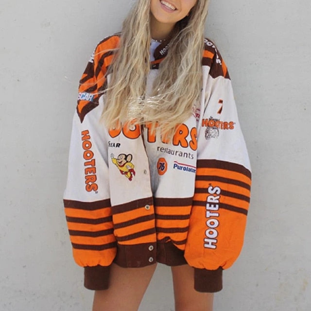 Women New Fashion Print Baseball College Jacket Couple Bomber Unisex Racer Jacket Varsity Hiphop Streetwear Coats