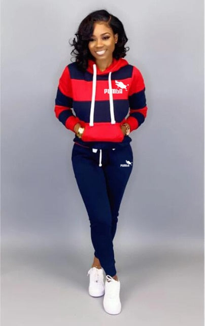 Winter Tracksuit Women 2 Piece Set Print Hoodies+Pants Sportwear Women's Sports Suit Hooded Sweatshirt Set Female Winter Clothes