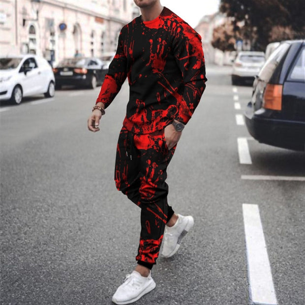 Casual sports T-shirt trousers men&#39;s sportswear 3D printing sports suit quick-drying running clothes clothes sports jogging gym