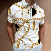 Shirts for Men Face Art Print Short Sleeve Tshirts Streetwear Mens Clothing Graphic T Shirts Turn Down Collar Zipper Shirt Tops