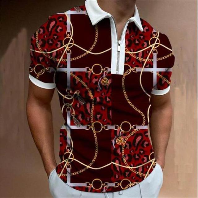 Shirts for Men Face Art Print Short Sleeve Tshirts Streetwear Mens Clothing Graphic T Shirts Turn Down Collar Zipper Shirt Tops