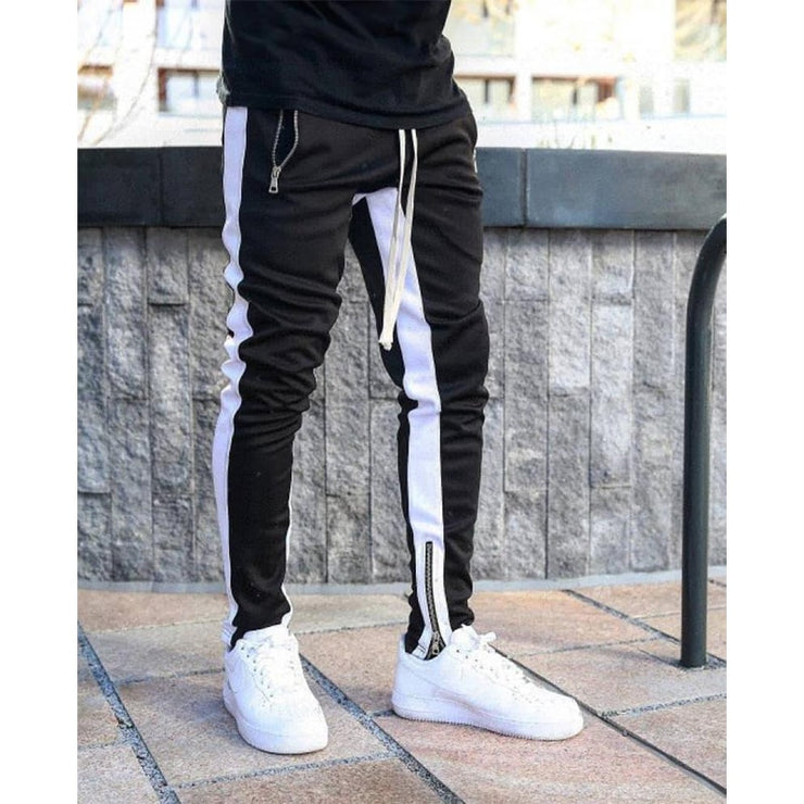 Men Jogger Pants Fitness Bodybuilding Gym Long Pants Spring Autumn Side Stripe Zippered Casual Fashion Men Sweatpants Trousers