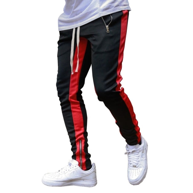 Men Jogger Pants Fitness Bodybuilding Gym Long Pants Spring Autumn Side Stripe Zippered Casual Fashion Men Sweatpants Trousers