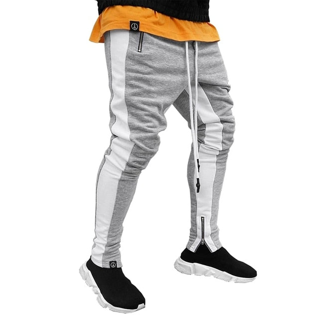 Men Jogger Pants Fitness Bodybuilding Gym Long Pants Spring Autumn Side Stripe Zippered Casual Fashion Men Sweatpants Trousers