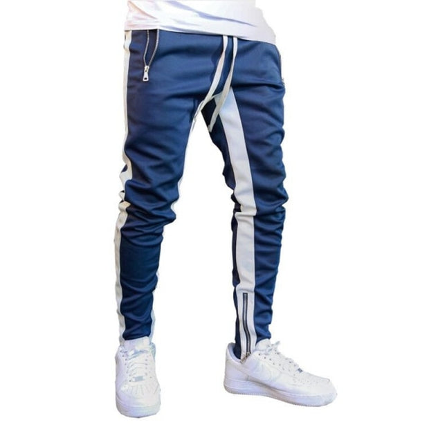 Men Jogger Pants Fitness Bodybuilding Gym Long Pants Spring Autumn Side Stripe Zippered Casual Fashion Men Sweatpants Trousers