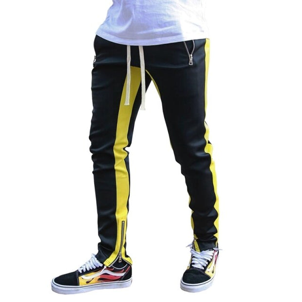 Men Jogger Pants Fitness Bodybuilding Gym Long Pants Spring Autumn Side Stripe Zippered Casual Fashion Men Sweatpants Trousers