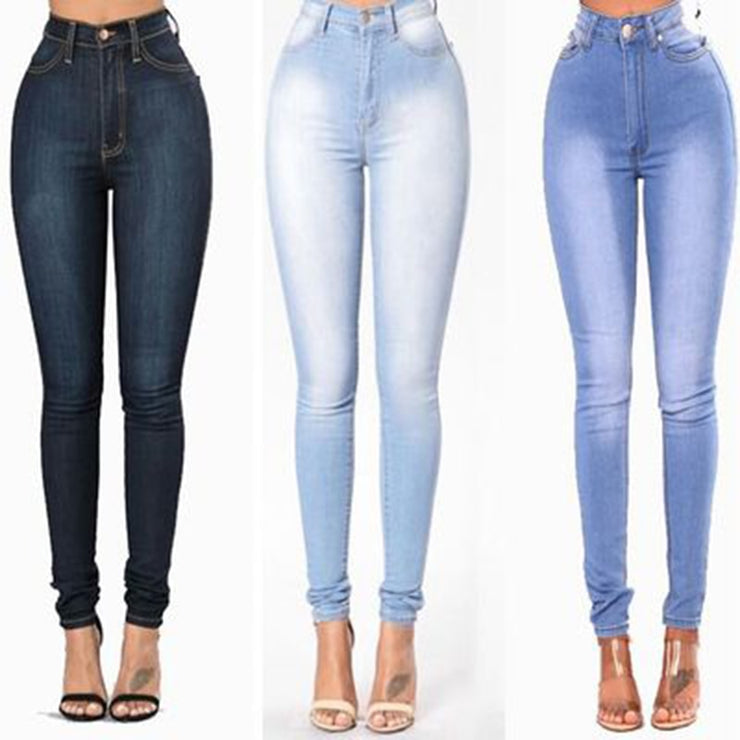 Plus Size 3XL Women's Grinding Elastic Skinny Stretch Jeans High Waist Jeans Washed Casual Denim Pencil Pants Lady Jeans