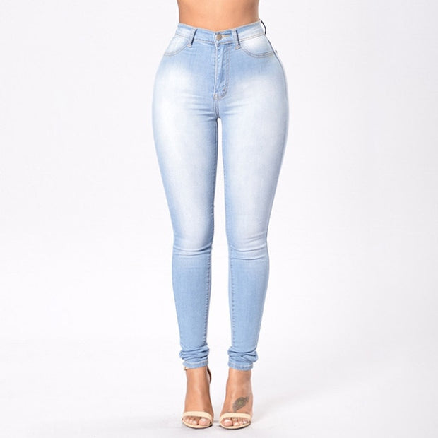 Plus Size 3XL Women's Grinding Elastic Skinny Stretch Jeans High Waist Jeans Washed Casual Denim Pencil Pants Lady Jeans