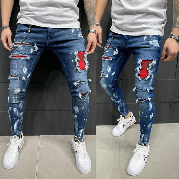 jeans Men's Ripped Skinny Jean pants Male Hip-hop Denim Trousers Street Leisure Harlan Motorcycle Hole jeans men 2021