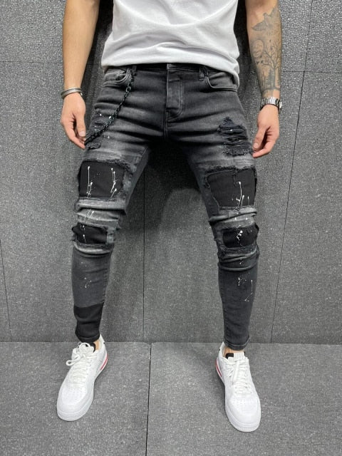 jeans Men's Ripped Skinny Jean pants Male Hip-hop Denim Trousers Street Leisure Harlan Motorcycle Hole jeans men 2021