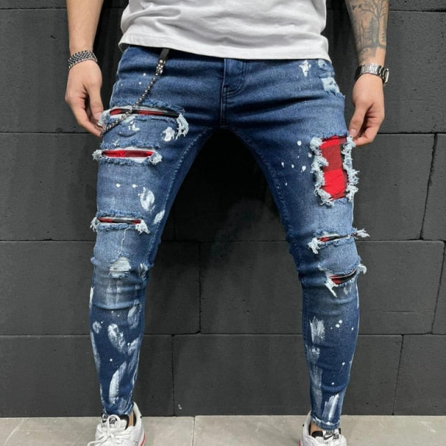 jeans Men's Ripped Skinny Jean pants Male Hip-hop Denim Trousers Street Leisure Harlan Motorcycle Hole jeans men 2021