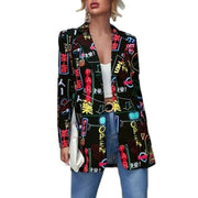 New Women Fashion One-Piece Suit Jacket For Autumn 2021 Casual Loose Splice Long Sleeve Coat Ladies Causal Print Streetwear Coat