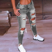 Light Blue Ripped Jeans For Women 2021 Street Style Sexy Low Rise Distressed Trouser Stretch Skinny Hole Denim Pencil Pants