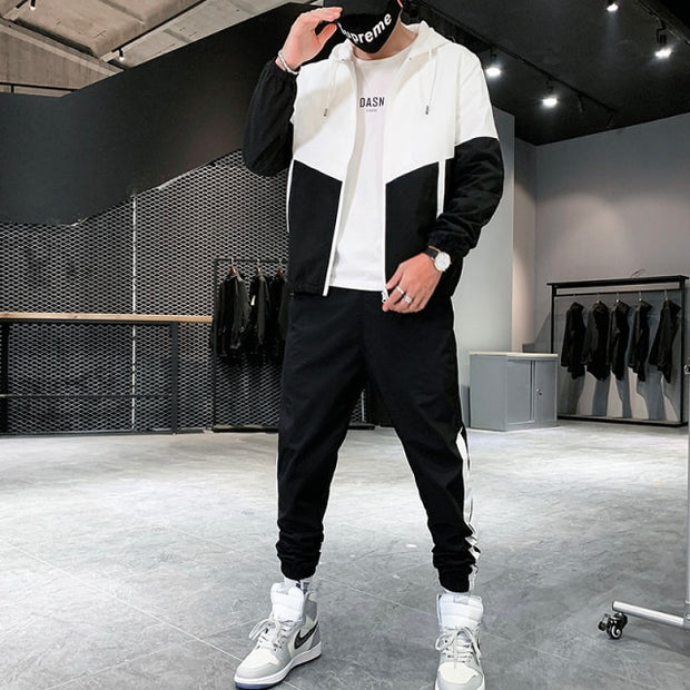 Patchwork Hip Hop Casual Men's Sets 2021 Korean Style 2 Piece Sets Clothes Men Streetwear Fitness Male Tracksuit