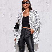 Vintage Letter Irregular Printing Blazer Women Jacket High Street Fashion 2021 New Plus Size Elegant Lady Coat American Stylish