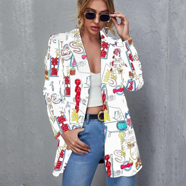 Vintage Letter Irregular Printing Blazer Women Jacket High Street Fashion 2021 New Plus Size Elegant Lady Coat American Stylish