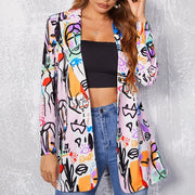 Vintage Letter Irregular Printing Blazer Women Jacket High Street Fashion 2021 New Plus Size Elegant Lady Coat American Stylish