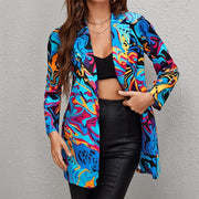 Vintage Letter Irregular Printing Blazer Women Jacket High Street Fashion 2021 New Plus Size Elegant Lady Coat American Stylish