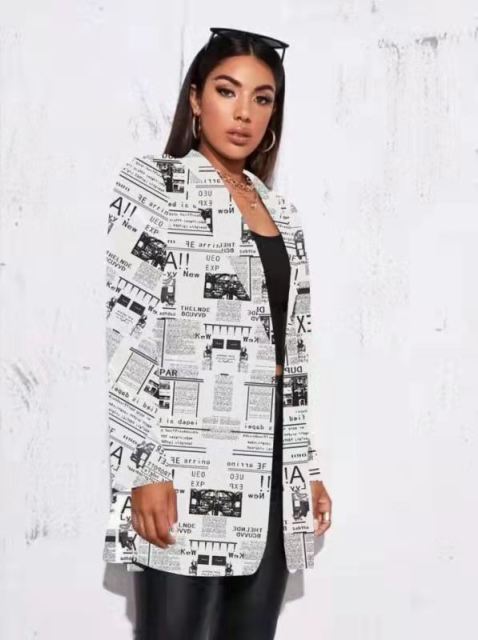 Vintage Letter Irregular Printing Blazer Women Jacket High Street Fashion 2021 New Plus Size Elegant Lady Coat American Stylish