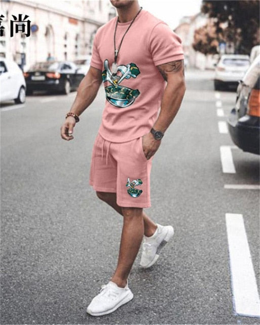 2021 Men's and Women's Hip-hop Suit 3D Summer Pattern T-shirt Suit Men's T-shirt Printing Men's T-shirt Shorts 2-piece Set