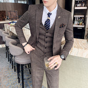 ( Jacket + Vest + Pants ) Boutique Fashion Mens Plaid Casual Business Suit High-end Social Formal Suit 3 Pcs Set Groom Wedding