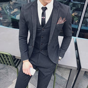 ( Jacket + Vest + Pants ) Boutique Fashion Mens Plaid Casual Business Suit High-end Social Formal Suit 3 Pcs Set Groom Wedding