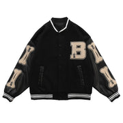 Men Baseball Jacket Hip Hop Harajuku Embroidery Bone Letter Patchwork Bomber Coat Fashion High Street Casual Loose Jacket Unisex