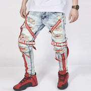 Men's jeans summer loose trousers 2021 trendy street men's collocation design autumn straight pants ripped motorcycle boy pants