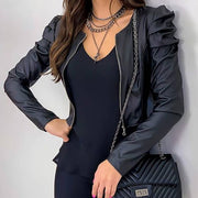 VIEUNSTA Winter Women's Y2k Zipper Artificial Leather Jacket Lapel Long Sleeve Short Coat PU Motorcycle Clothing Slim Jacket 5XL