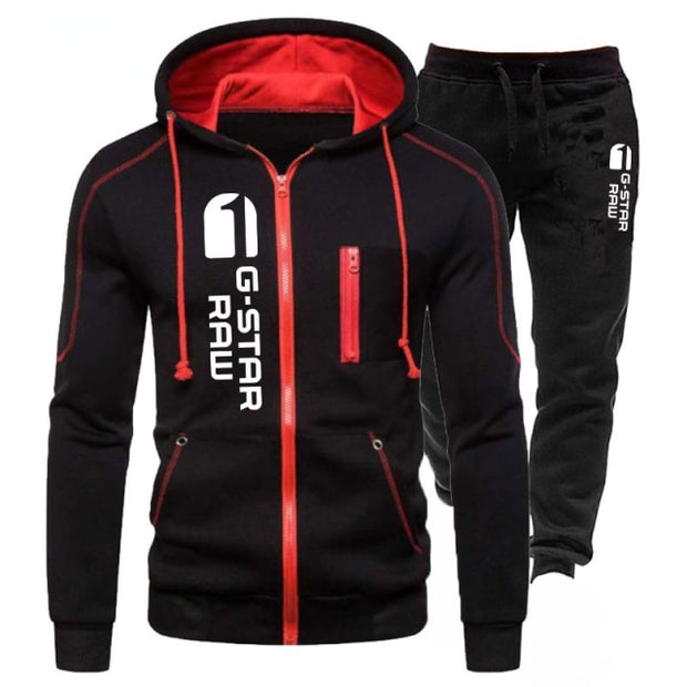 Hot Sale Men's Brand Tracksuit Casual Jogging Suit/set Outdoor Suit Zipper Jacket + Black Sweatpant 2pcs