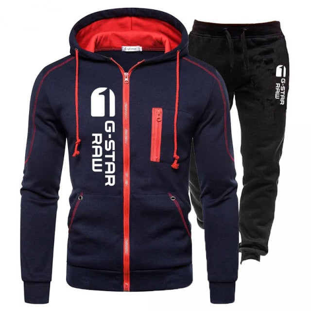 Hot Sale Men's Brand Tracksuit Casual Jogging Suit/set Outdoor Suit Zipper Jacket + Black Sweatpant 2pcs