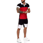 Summer New Casual Men's Tracksuit Color Matching Splicing Polo Shirt Short Sleeve Fashion Streetwear Men Set brand Mens Clothing