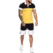 Summer New Casual Men's Tracksuit Color Matching Splicing Polo Shirt Short Sleeve Fashion Streetwear Men Set brand Mens Clothing