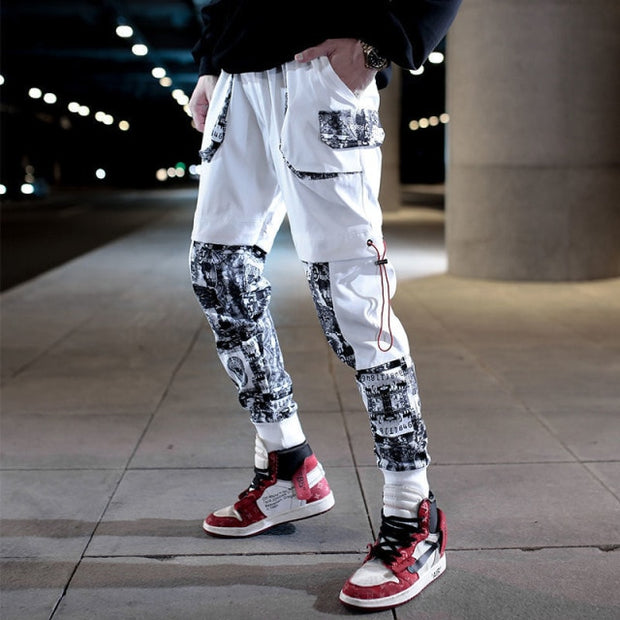 Man Pants New Fashion Streetwear Stitching Color Joggers Hip Hop Long Pants Men Elastic Waist Cargo Pants