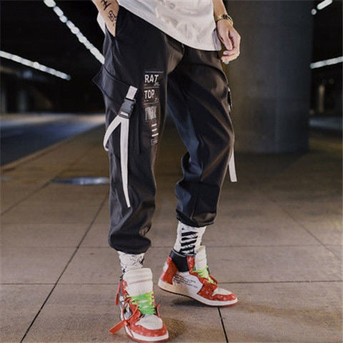 Man Pants New Fashion Streetwear Stitching Color Joggers Hip Hop Long Pants Men Elastic Waist Cargo Pants