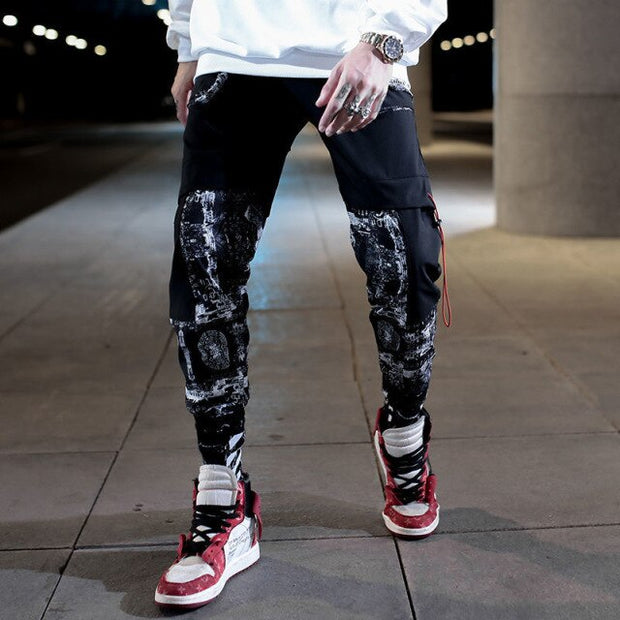 Man Pants New Fashion Streetwear Stitching Color Joggers Hip Hop Long Pants Men Elastic Waist Cargo Pants