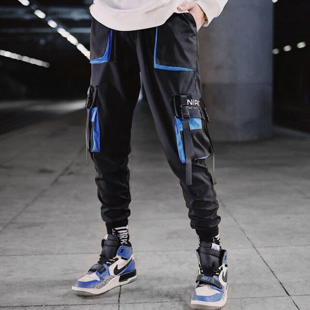 Man Pants New Fashion Streetwear Stitching Color Joggers Hip Hop Long Pants Men Elastic Waist Cargo Pants