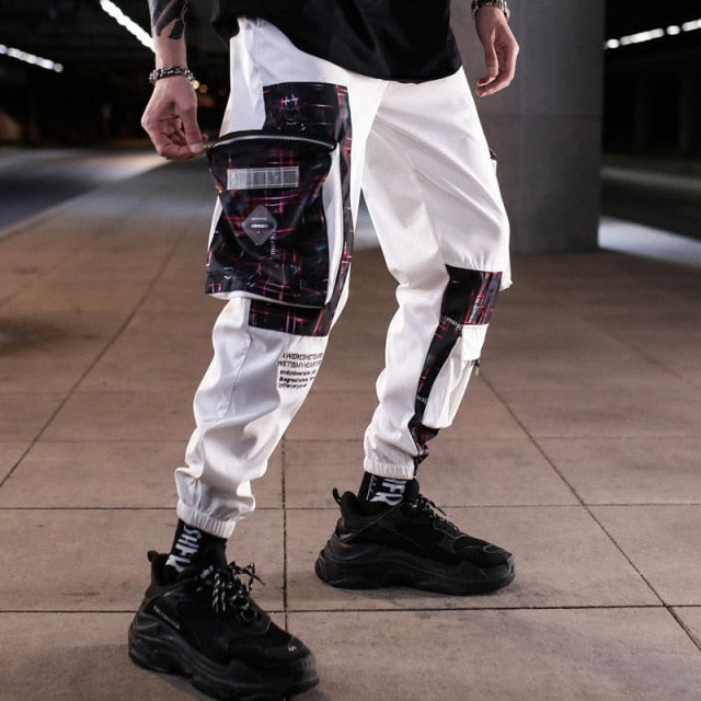 Man Pants New Fashion Streetwear Stitching Color Joggers Hip Hop Long Pants Men Elastic Waist Cargo Pants