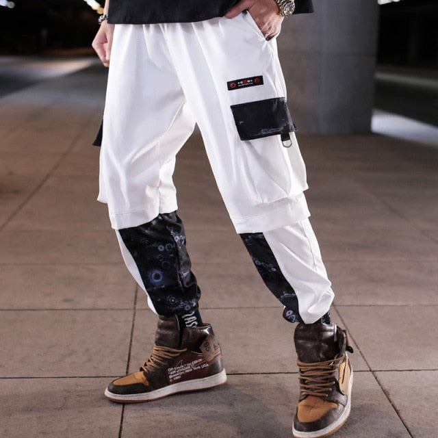 Man Pants New Fashion Streetwear Stitching Color Joggers Hip Hop Long Pants Men Elastic Waist Cargo Pants