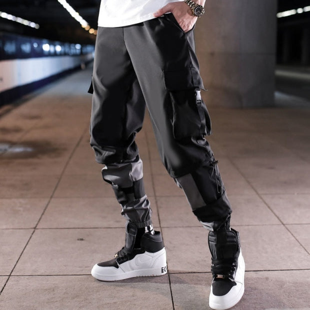 Man Pants New Fashion Streetwear Stitching Color Joggers Hip Hop Long Pants Men Elastic Waist Cargo Pants