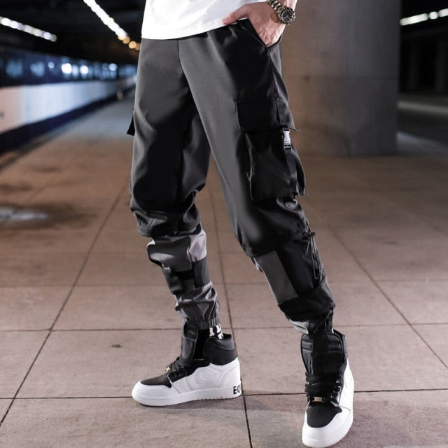 Man Pants New Fashion Streetwear Stitching Color Joggers Hip Hop Long Pants Men Elastic Waist Cargo Pants