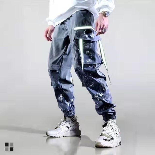 Man Pants New Fashion Streetwear Stitching Color Joggers Hip Hop Long Pants Men Elastic Waist Cargo Pants