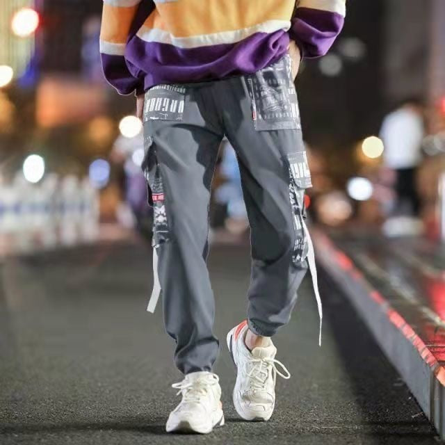 Man Pants New Fashion Streetwear Stitching Color Joggers Hip Hop Long Pants Men Elastic Waist Cargo Pants