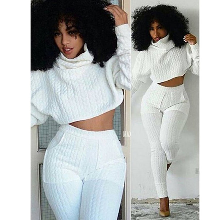 Women 2 Piece Sets Knit Fitted Crop Tops Casual