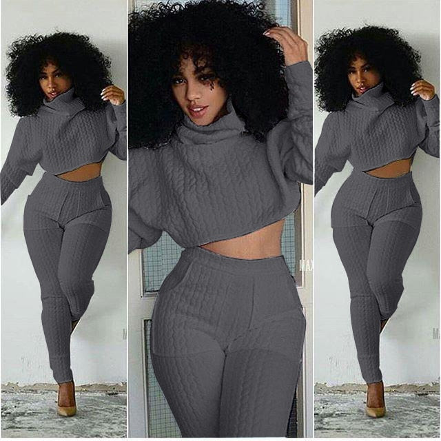 Women 2 Piece Sets Knit Fitted Crop Tops Casual